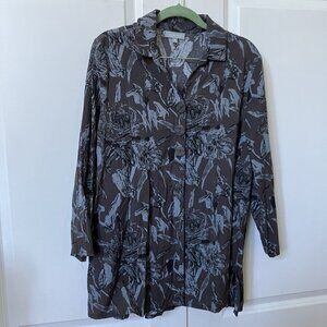 Habitat Button Up Shirt Womens M Blue Gray Floral Blouse Linen Blend